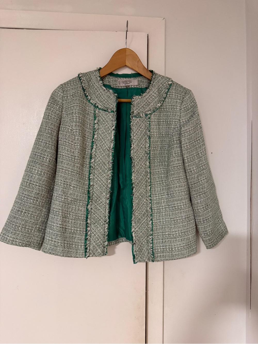 Kasper Mint Green Tweed Open-Front Jacket